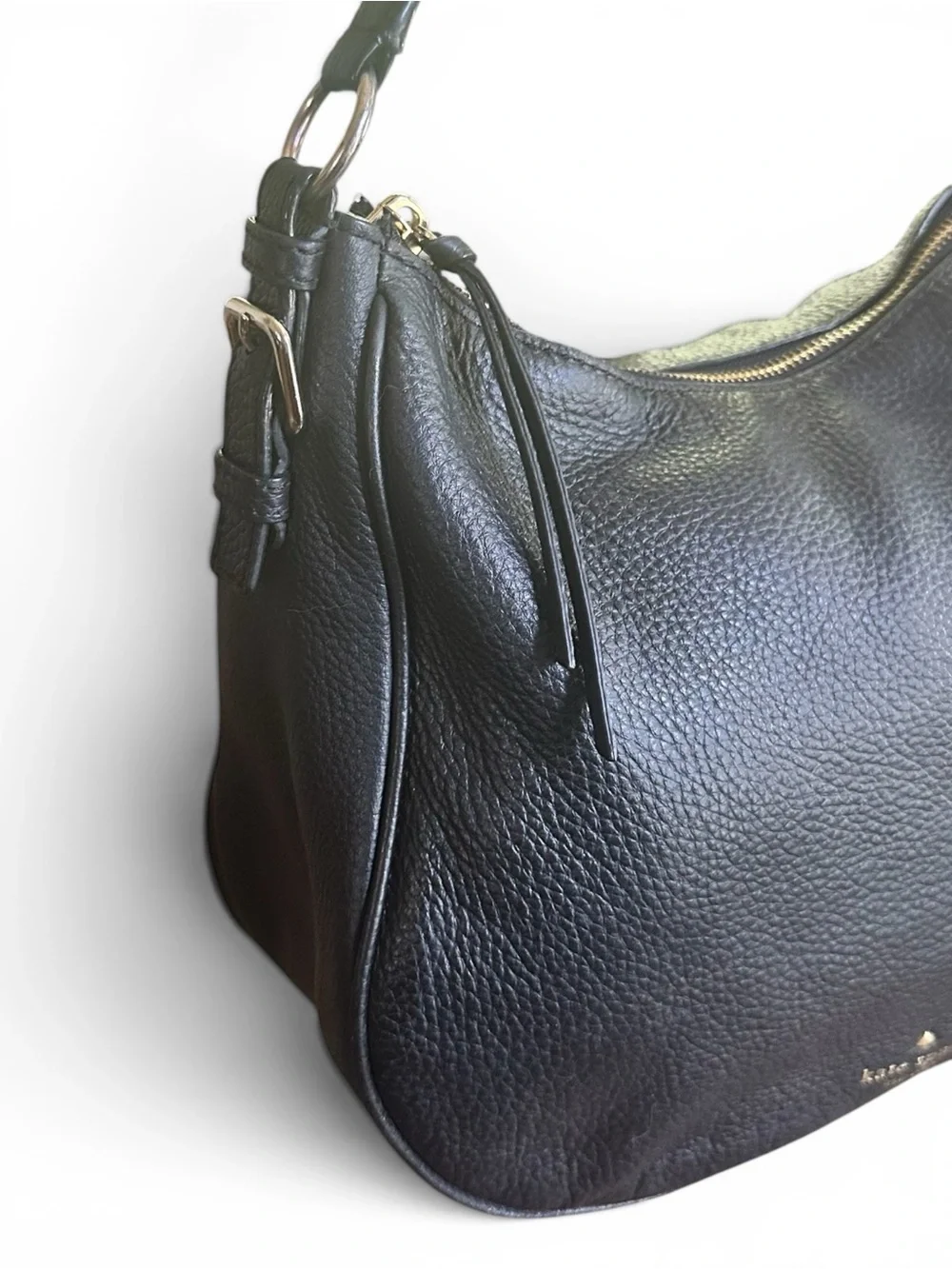 Kate Spade Pebbled Leather Hobo Bag Black Gold Hardware